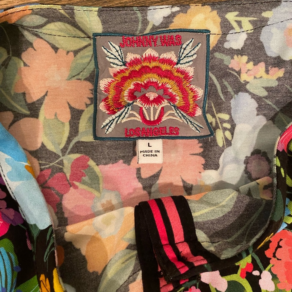Large Johnny Was Vibrant Floral Blouse - Black, Blue, Pink, Orange - Picture 3 of 3